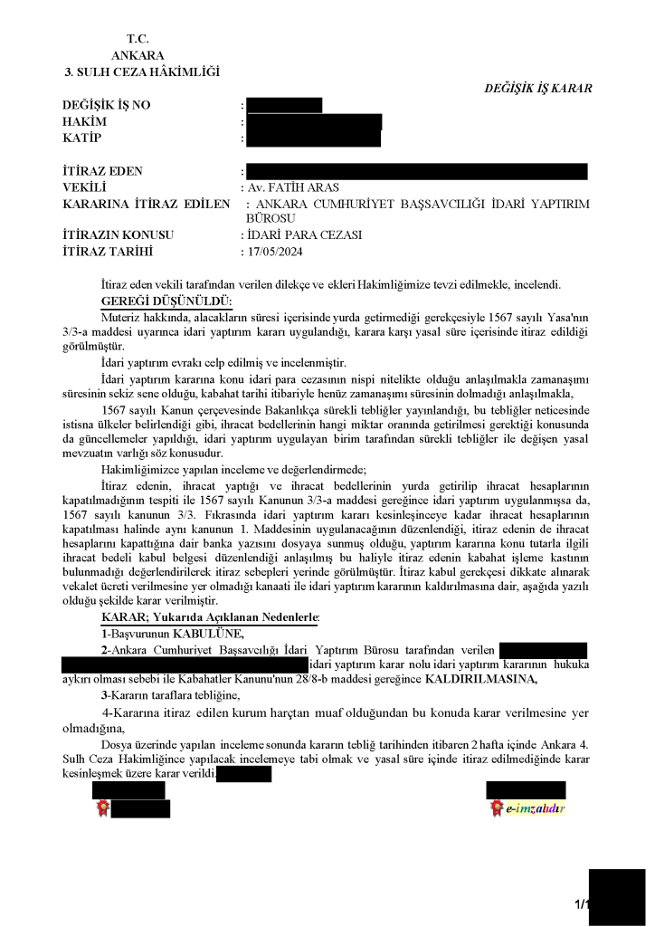 ihracat bedelinin yurda getirilmemesi örnek karar